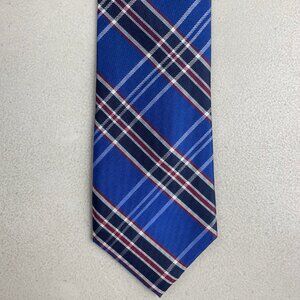 Vintage Tartan Plaid Silk Tie 1990s Tommy Hilfiger Necktie Blue Red White  Condi